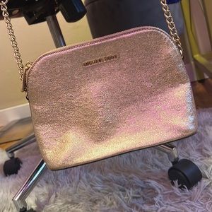 Michael Kors shimmery rose gold crossover purse